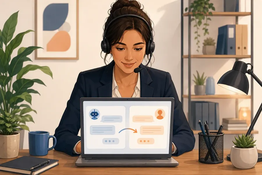 AI copilot handing off a support conversation and retrieved document context to a human agent